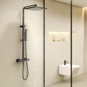 Square Thermostatic Bar Mixer w/Riser Kit - Matt Black