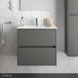 Grey 600 Noja Wall Hung 2 Drawer Unit & Basin